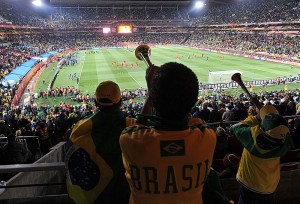 Passionate fans supporting this years host Brazil for the 2014 World Cup